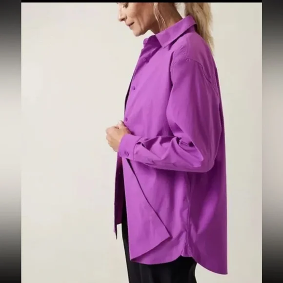 Athleta Oversized Poplin Top in Jazzy Purple Button-Up Shirt, Size 3X - Picture 3 of 6